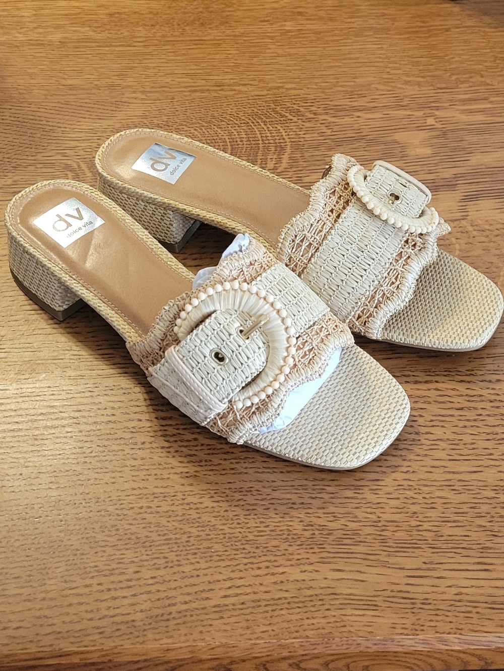 DV Dolce Vita Nillz Buckle Slide Low Block Heel Sandal - natural raffia - Picture 7 of 13